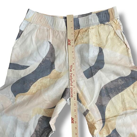 Rachel Zoe Linen Abstract Print Wide Leg Pants Elastic Waist Beige L - Picture 4 of 9